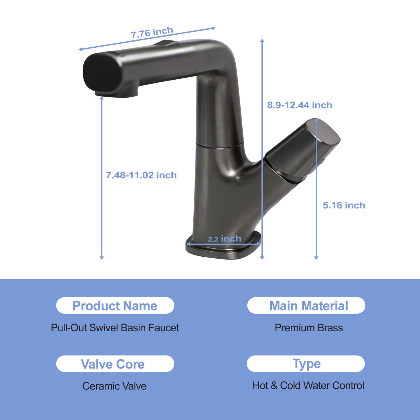 Pull Down Bathroom Sink Faucet With 3 Water Modes And Stainless Steel Construction - Gunmetal Black Daily Nest