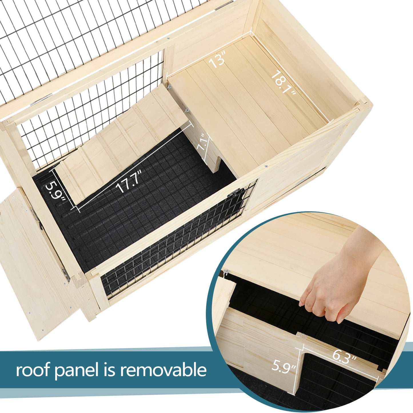 Wooden Rabbit Hutch Indoor Bunny House For Small Animals With Plastic Tray Daily Nest