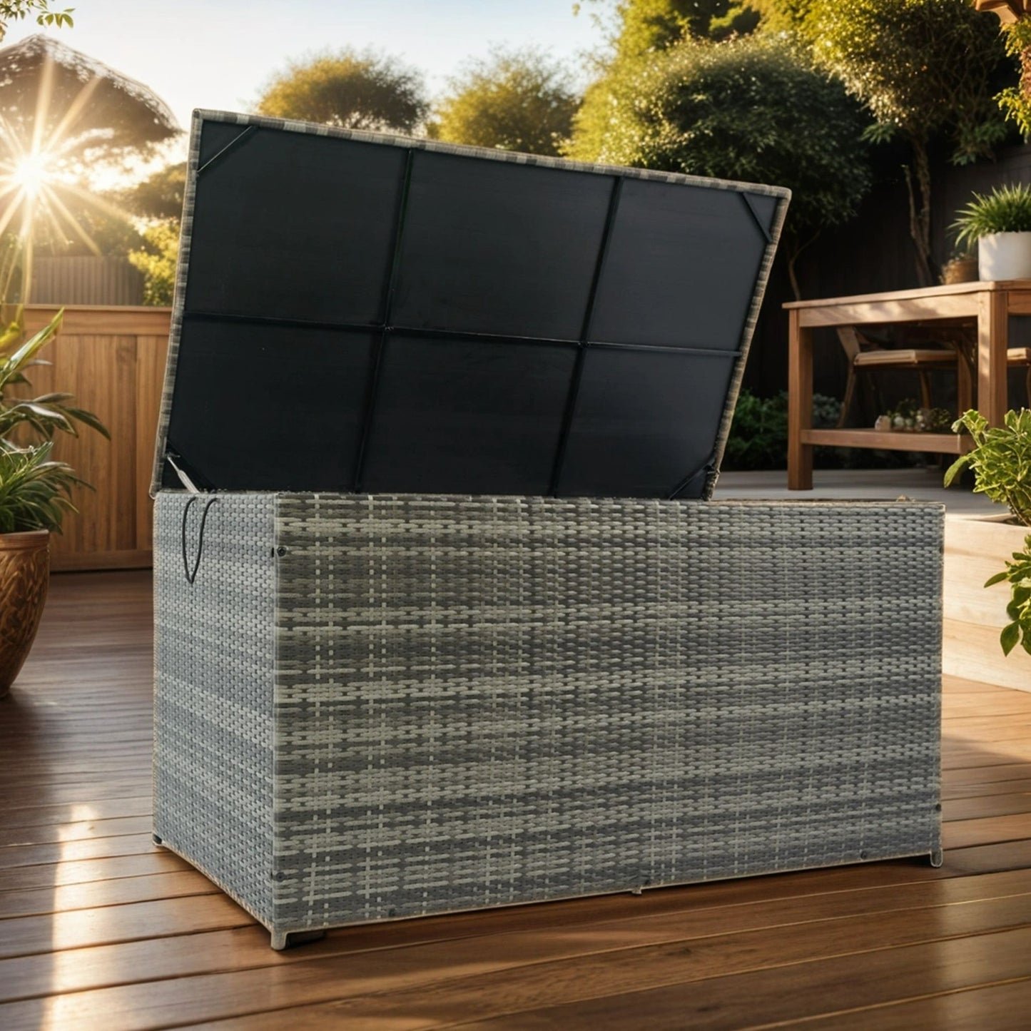 Outdoor Storage Box, Wicker Patio Deck Boxes With Lid, Outdoor Cushion Storage For Kids Toys, Pillows, Towel, Wicker Home Essentials