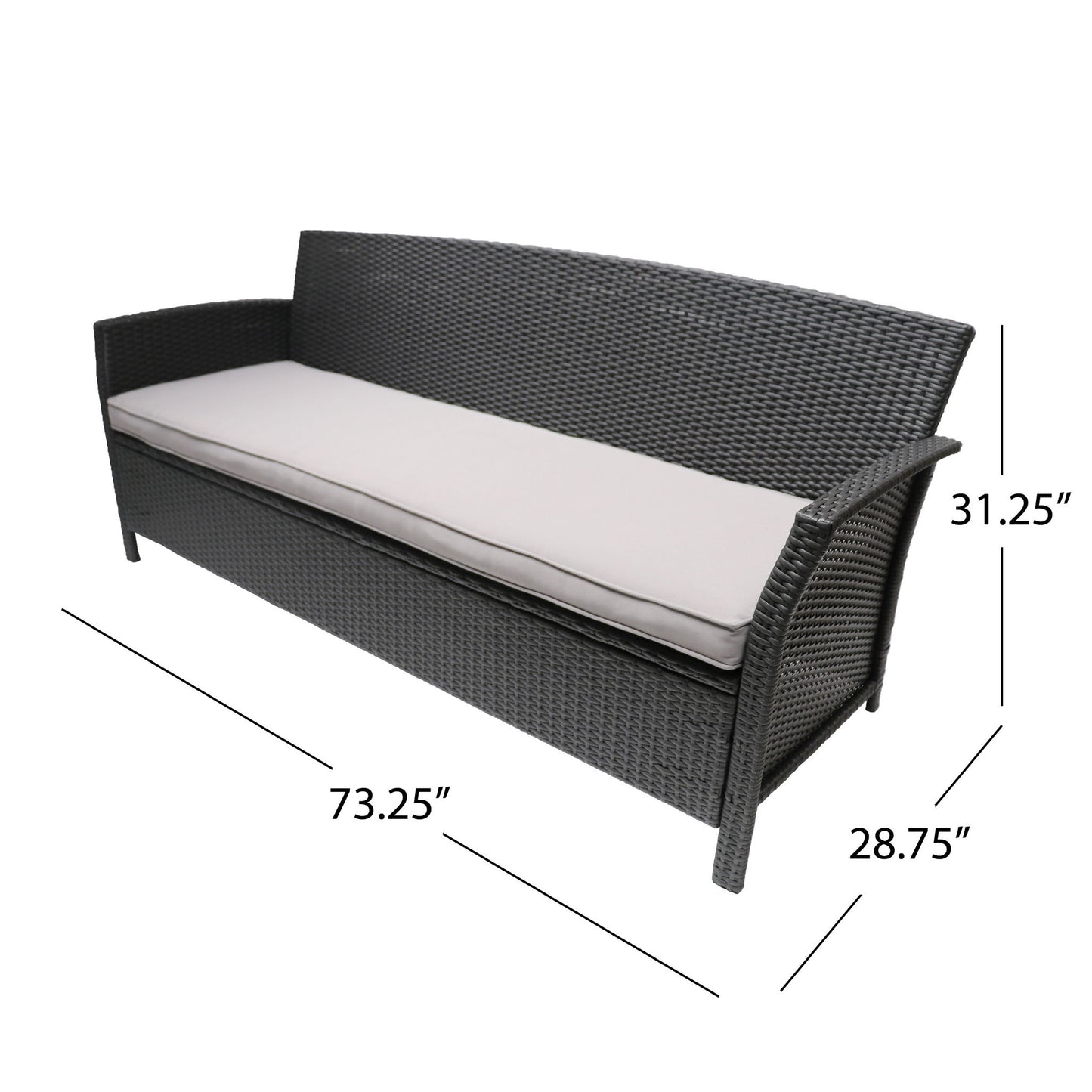 Thalassa - Outdoor 3 Seater Sofa With Water Resistant Cushion - Gray / Black Noble House