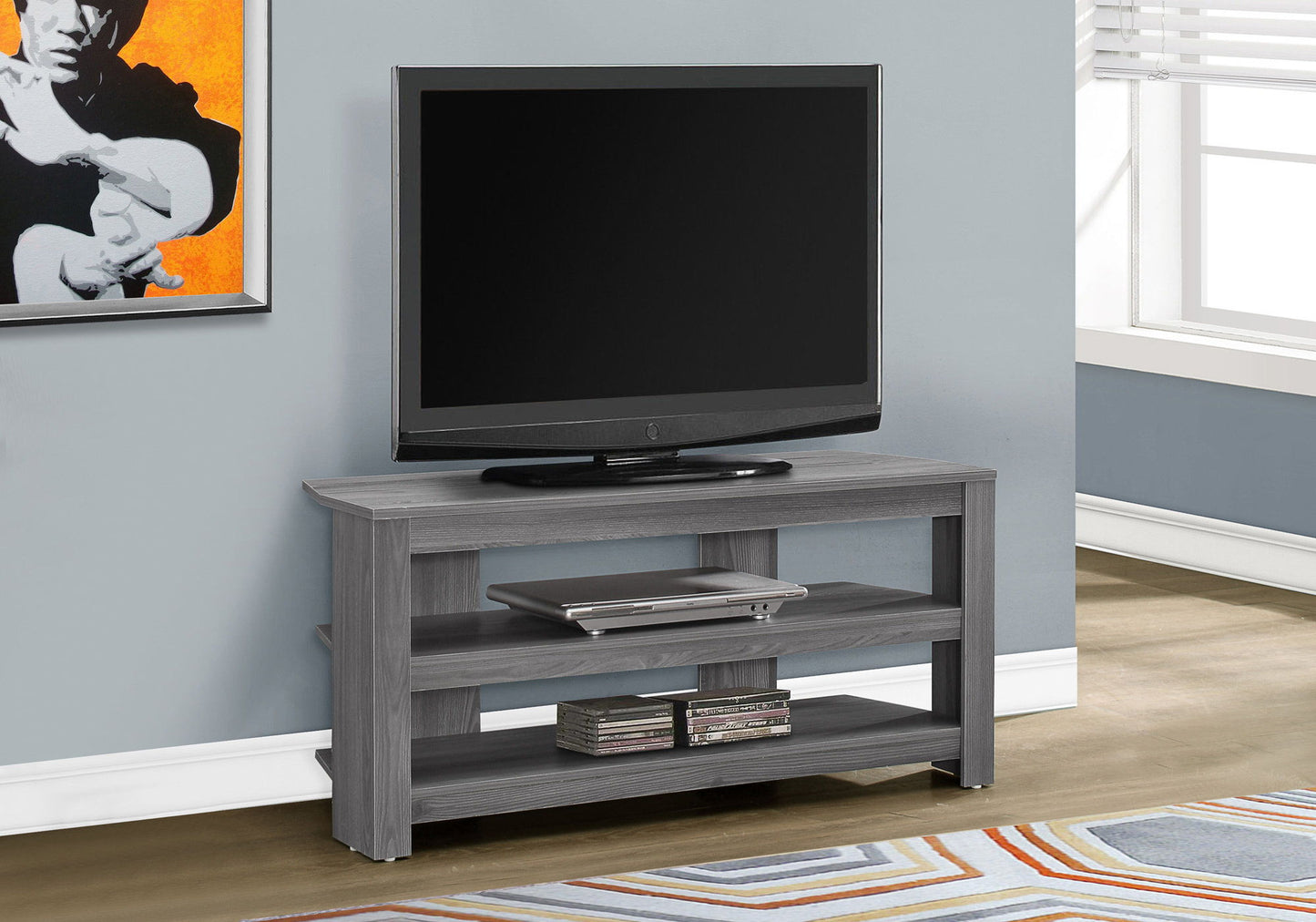 TV Stand, Console, Media Entertainment Center, 3 Storage Shelves 8th Street