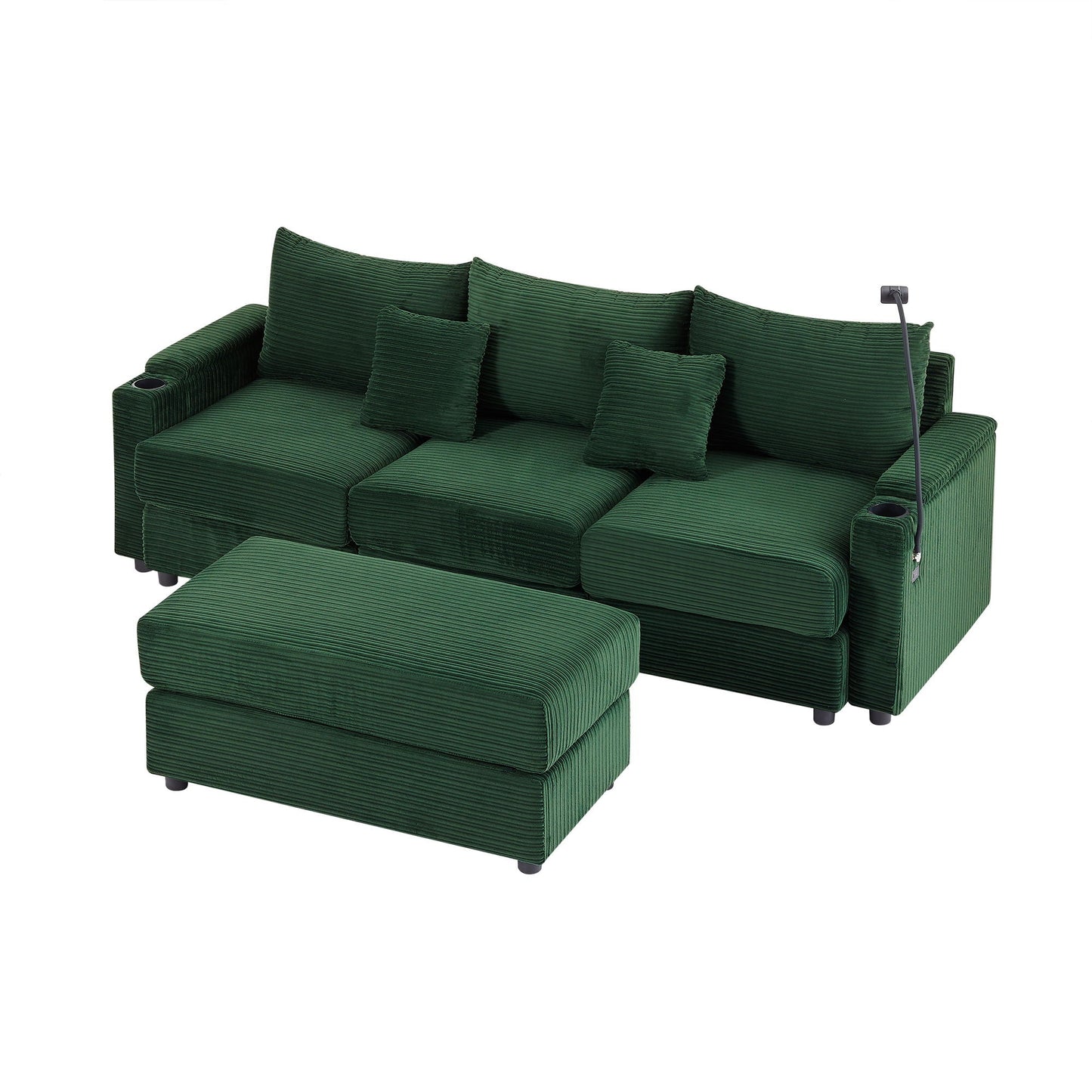 Modern Style Loveseat Sofa Sectional Sofa Couch With Storage Space, A Movable Ottoman, Two USB Ports, Two Cup Holders, A Phone Holder For Living Room Hearth and Haven
