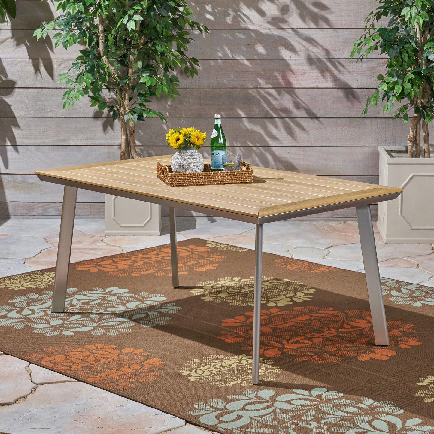 Outdoor Dining Table With Eucalyptus Wood Topped - Silver Noble House