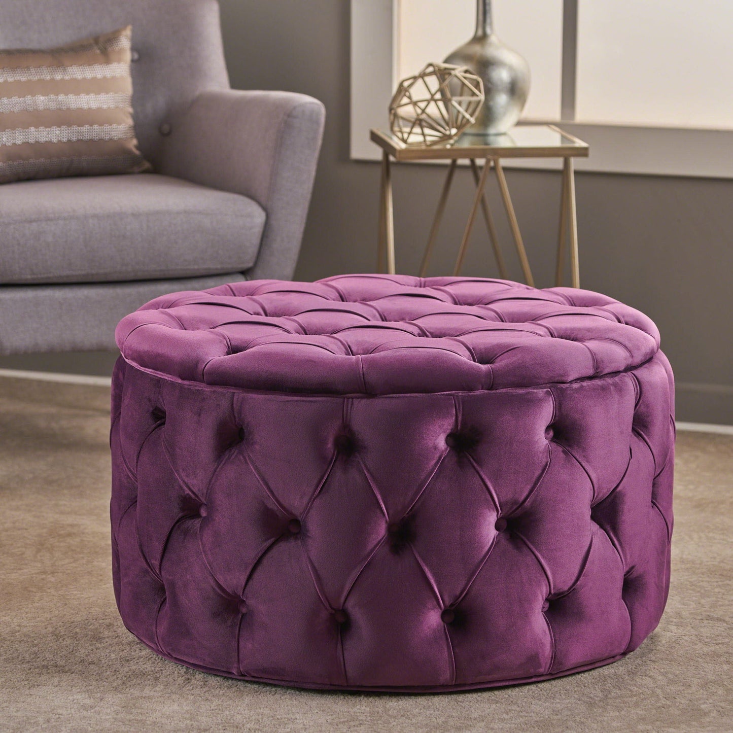 Modern Glam Ottoman Velvet Noble House
