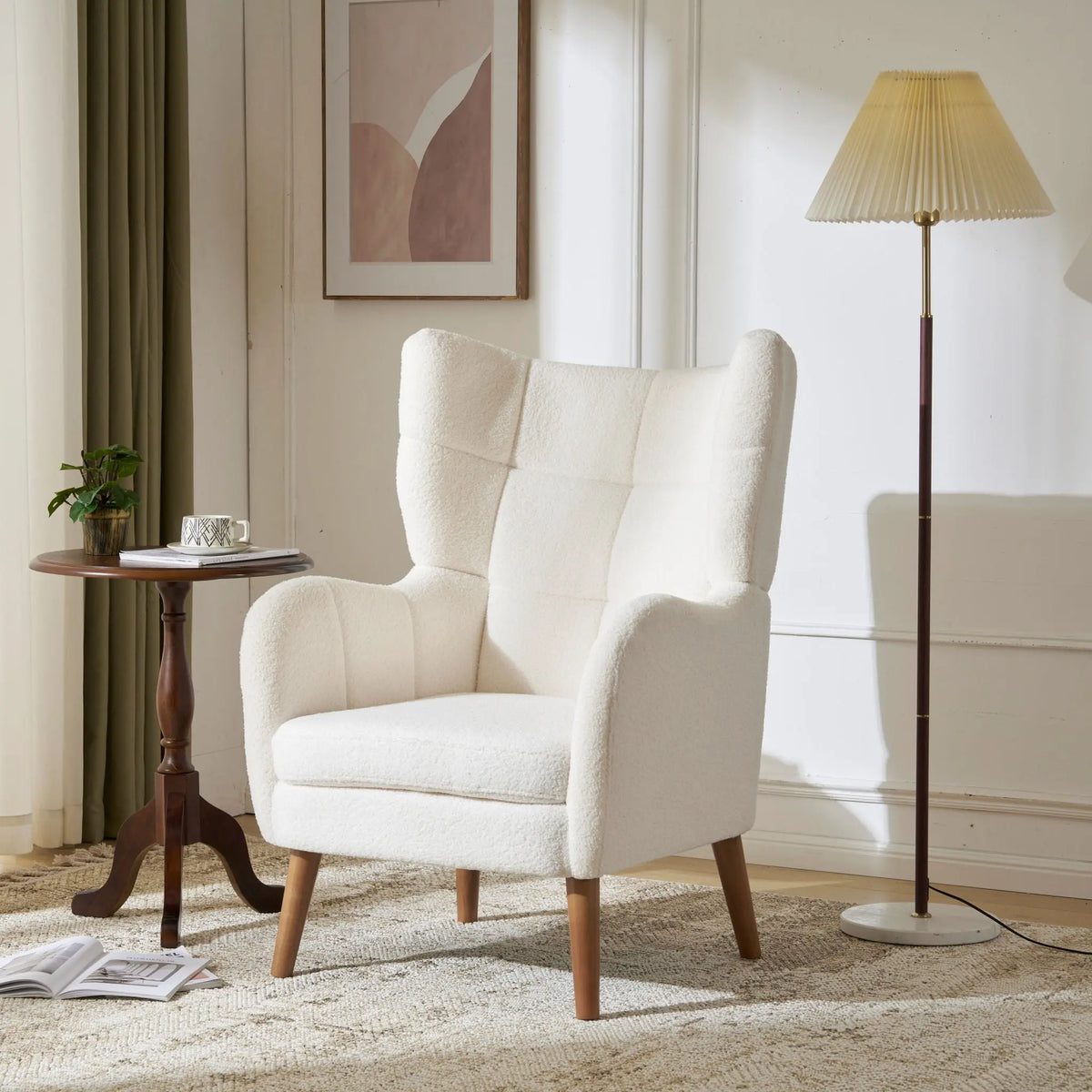 Accent Chair With Birch Wood Legs - White Noble House