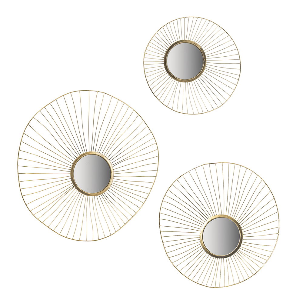 Wall Mirror Abstract Designed Wall Mirrors WithFrame For Home & Office, Top Of Sideboard (Set of 3) - Gold Daily Nest