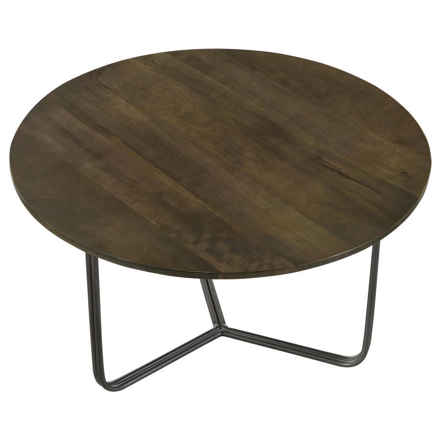 Yaritza - Round Mango Wood Coffee Table - Natural And Gunmetal CoasterEssence