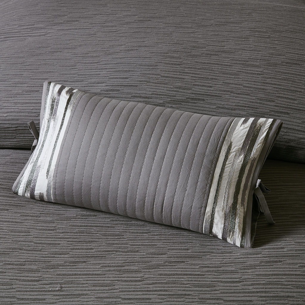Hanae - Embroidered Oblong Decorative Pillow - Gray N Natori