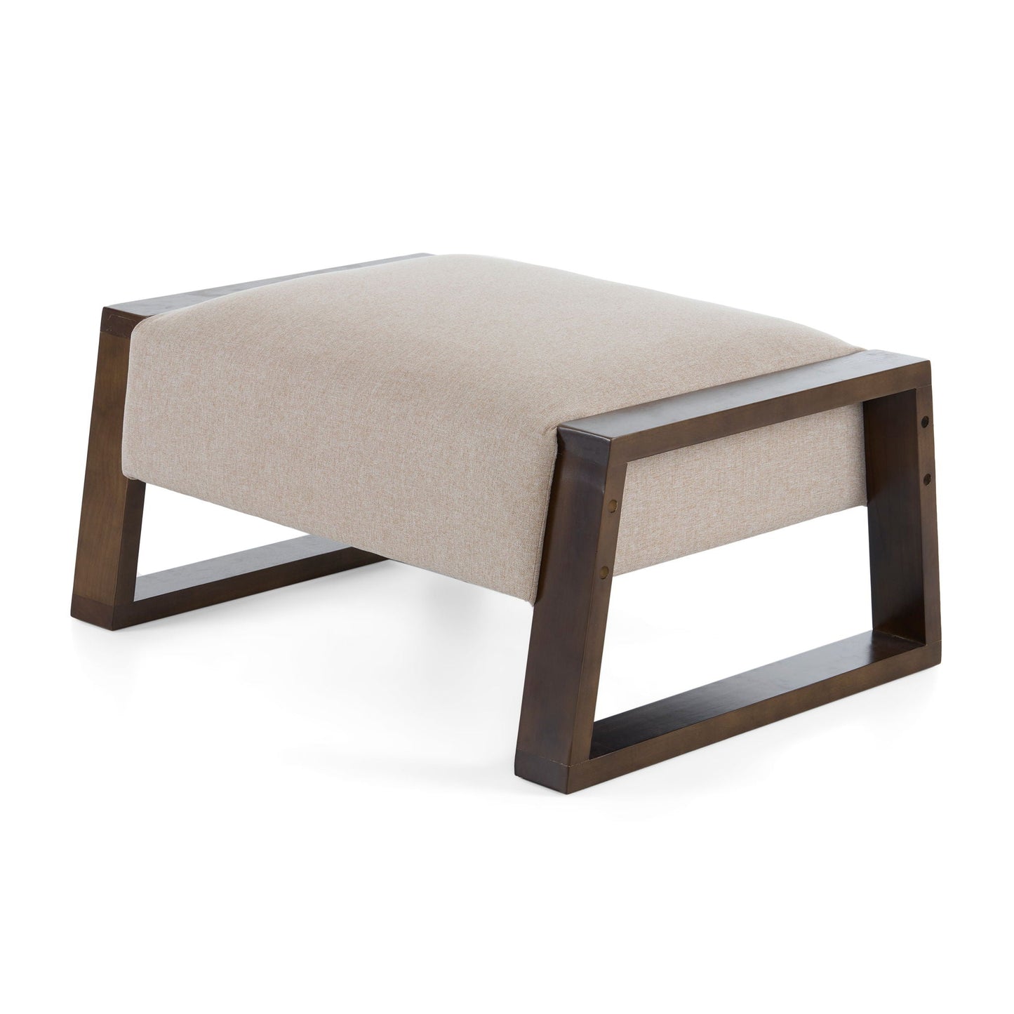Sleek And Stylish Ottoman Polyester With Rubberwood Legs - Beige Noble House