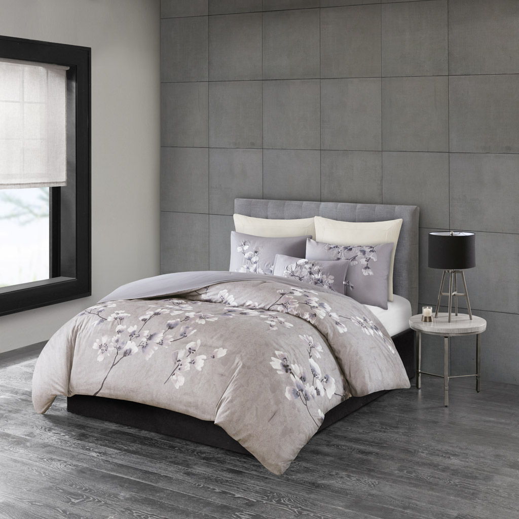 Sakura Blossom - King 3 Piece Sateen Printed Comforter Set - Lilac N Natori