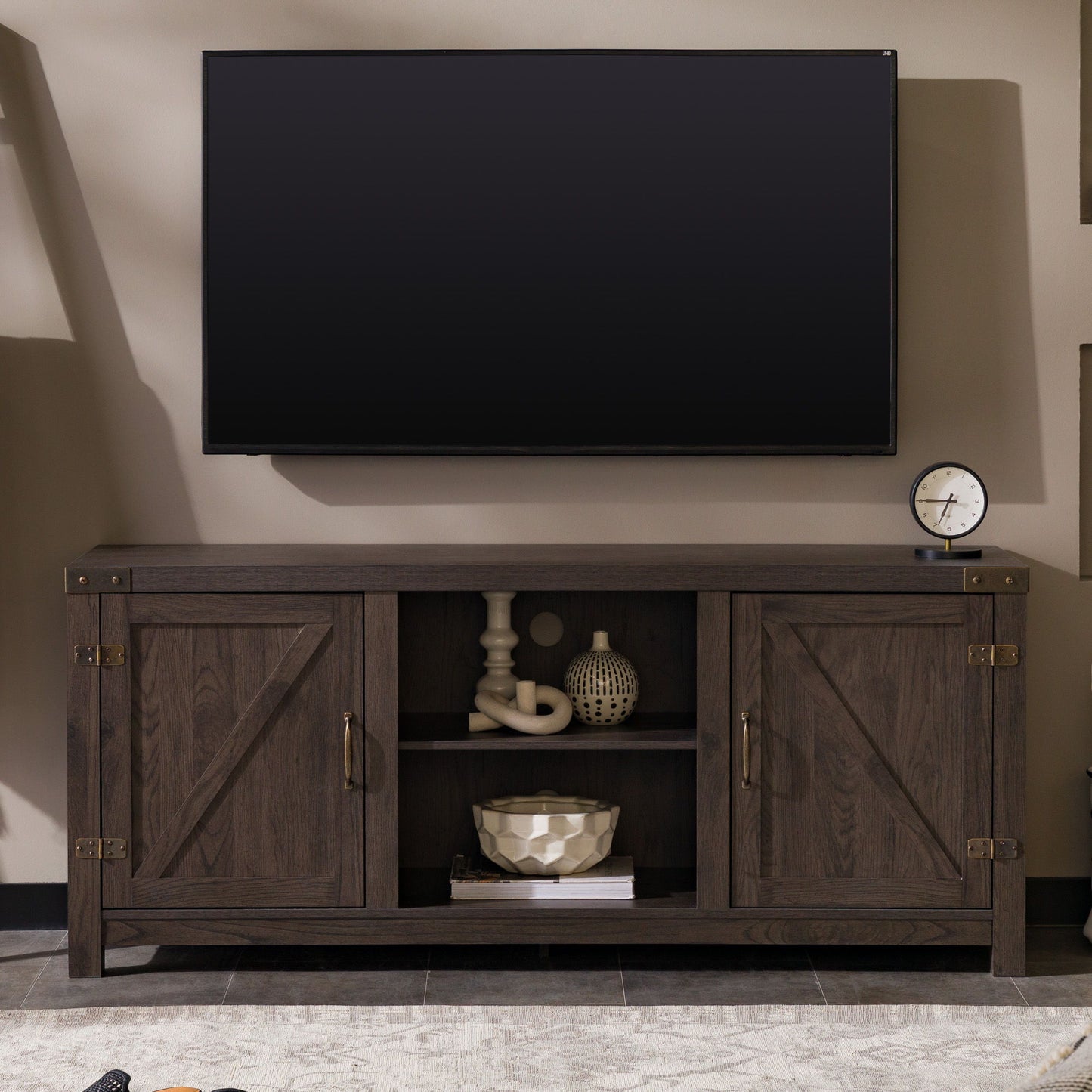 Modern Farmhouse Barn Door 3 Shelf TV Stand For TVs Up To 65” Walker Edison
