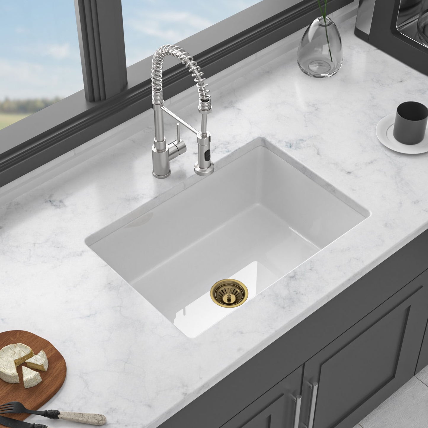 Undermount Single Bowl Ceramic Kitchen Sink, Dual Mount Daily Nest