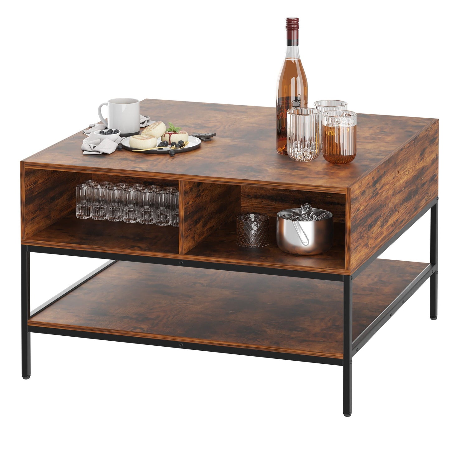 Rustic Flip Top Coffee Table With Hidden Storage - Black / Brown Home Essentials