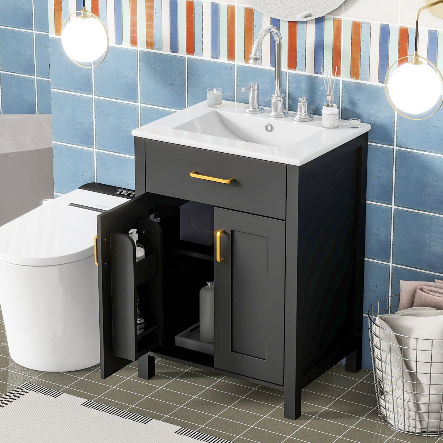 Bathroom Vanity Combo With Ceramic Sink, Luxurious Space-Saving Vanity, 2 Soft Close Doors Hearth and Haven