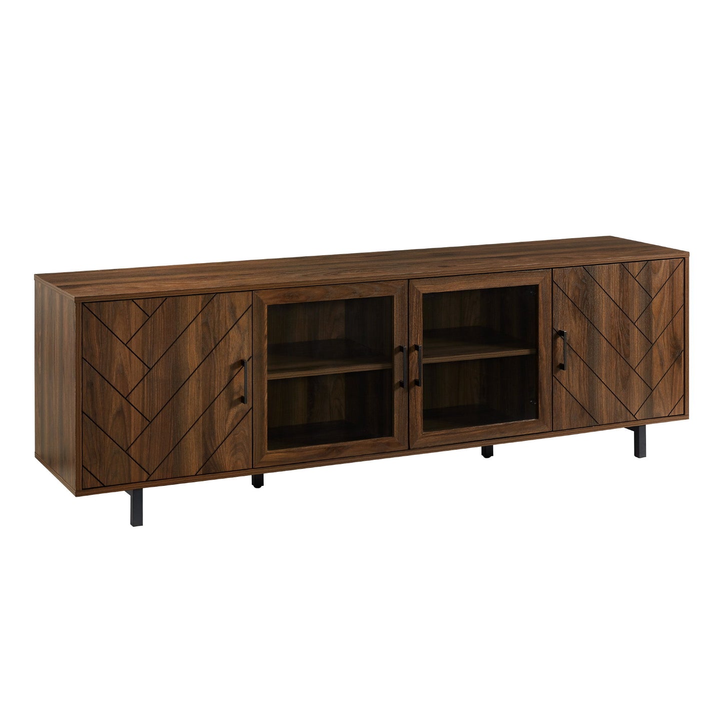Modern Scandinavian 4 Door Herringbone 70" TV Stand For TVs Up To 80" Walker Edison