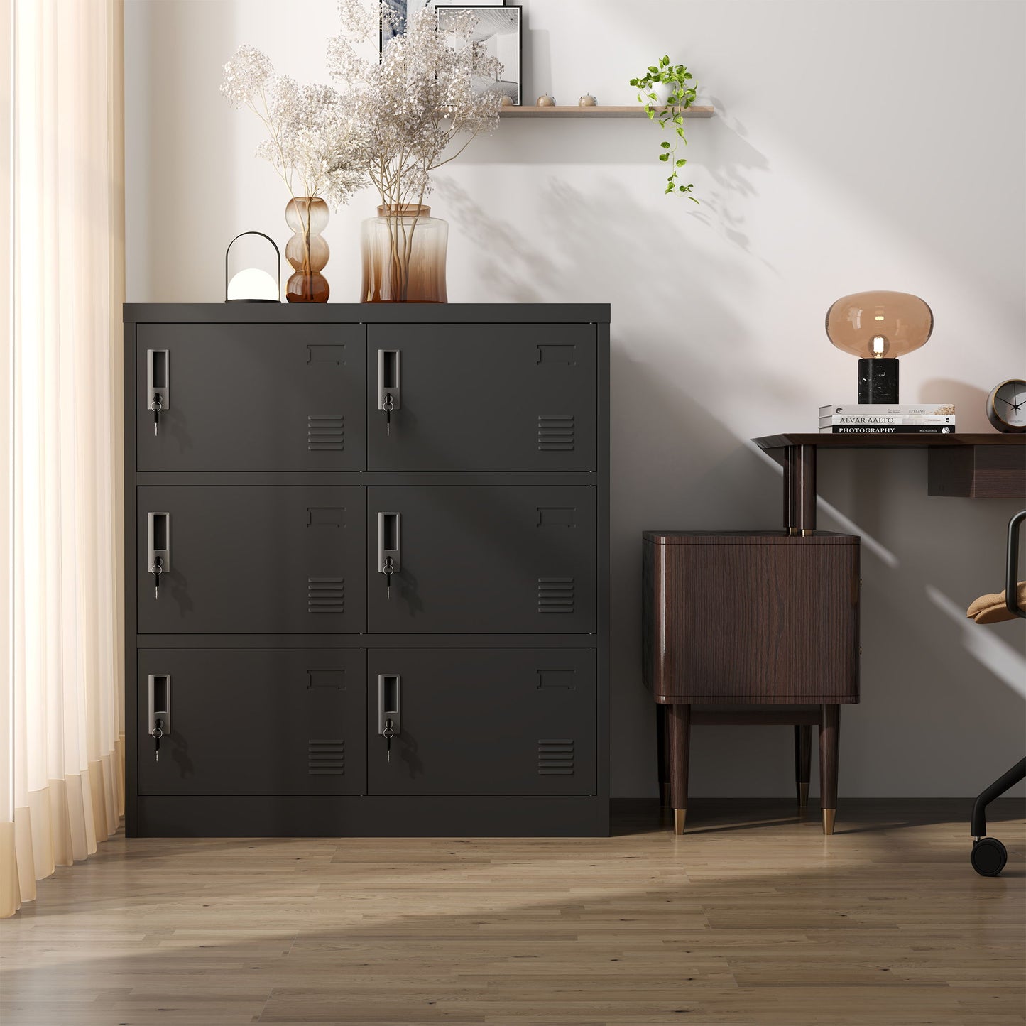 6 Door Employee Storage Locker, Lockers For Office, Gym, School, And Home With Card Slot - Black Home Essentials