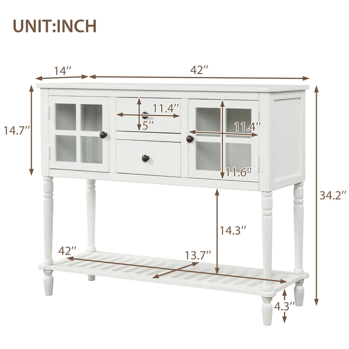 Hearth & Haven Stella Buffet Storage Cabinet With Bottom Shelf, White Hearth and Haven