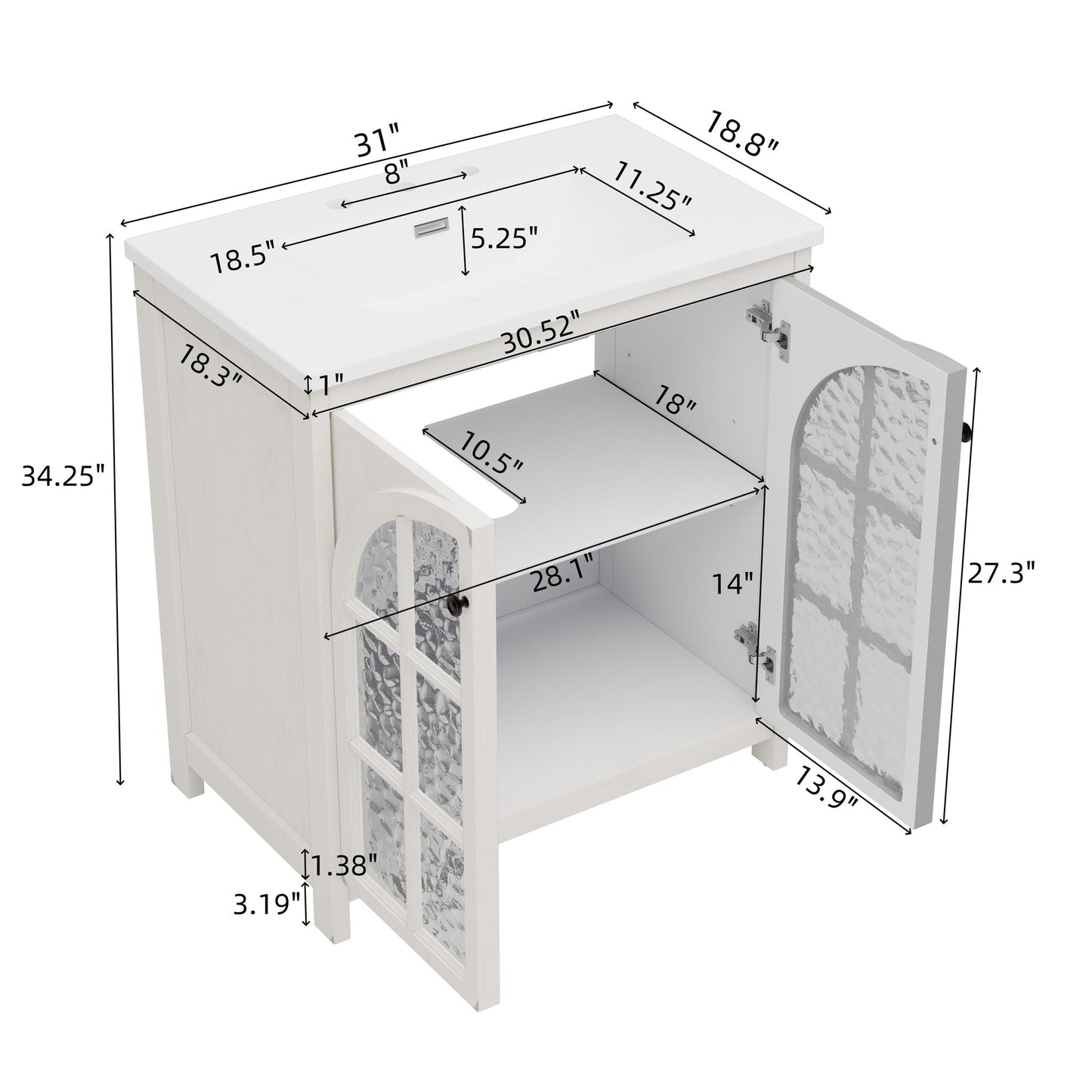 Vintage Farmhouse Bathroom Vanity With Ceramic Sink Noble House
