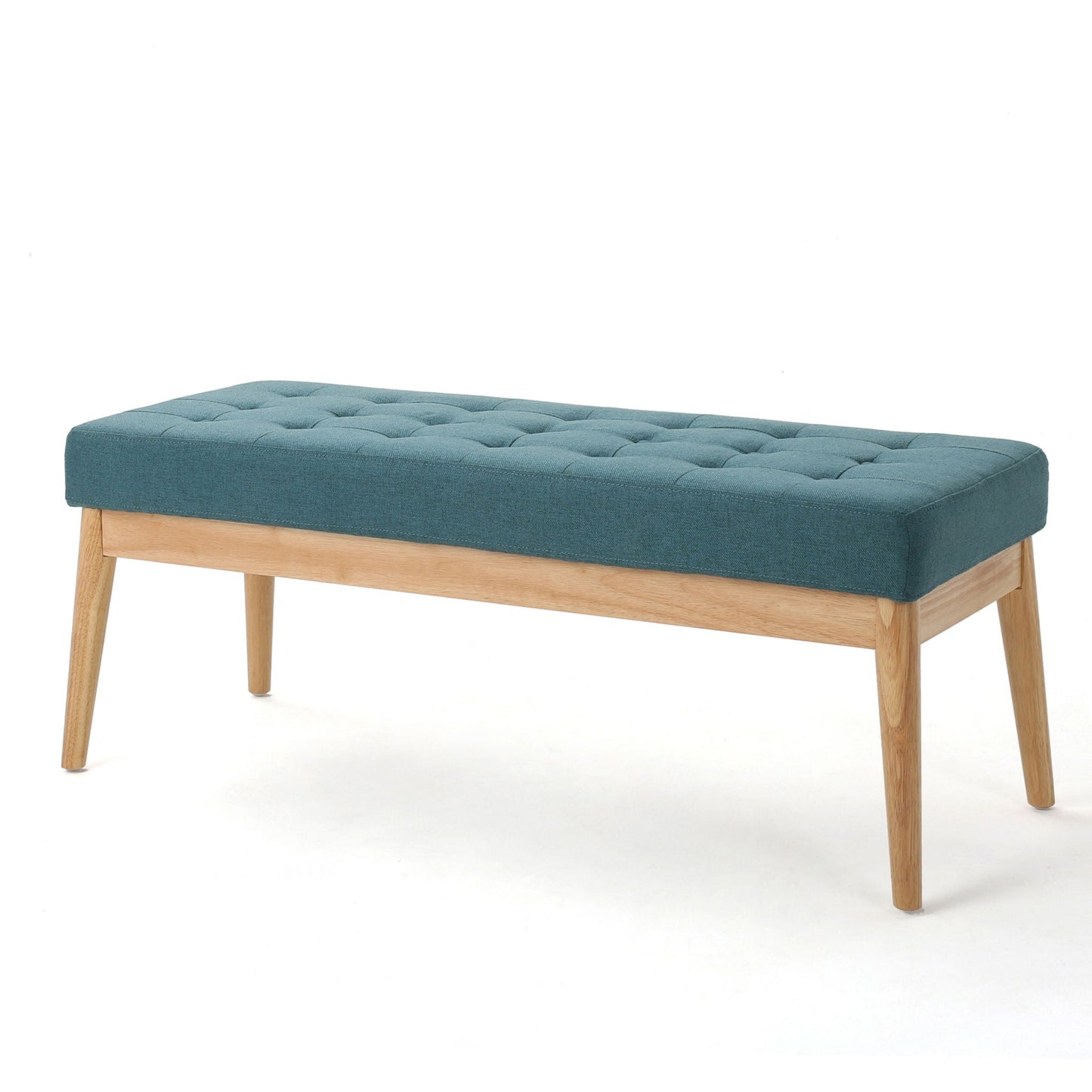 Vibratory - Button Tufted Upholstered Ottoman With Splayed Wooden Legs - Teal / Natural Noble House