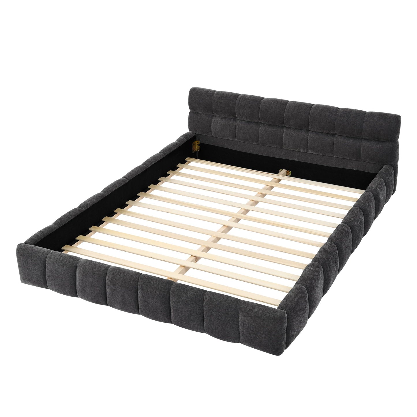 Modern Platform Bed Frame With Thick Chenille Fabric Home Essentials