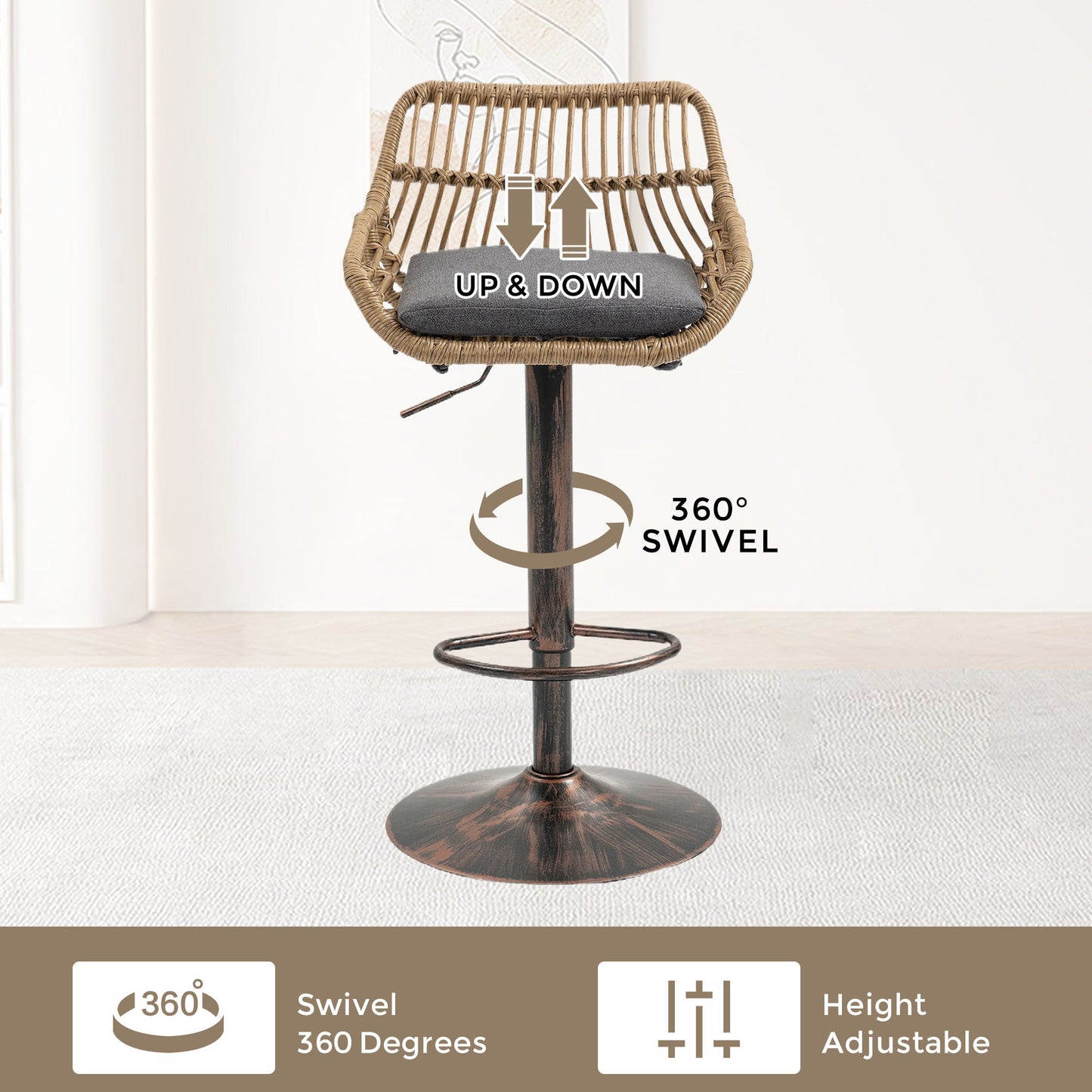 Modern Swivel Bar Stools Adjustable Counter Chairs With Footrest (Set of 2) Home Essentials