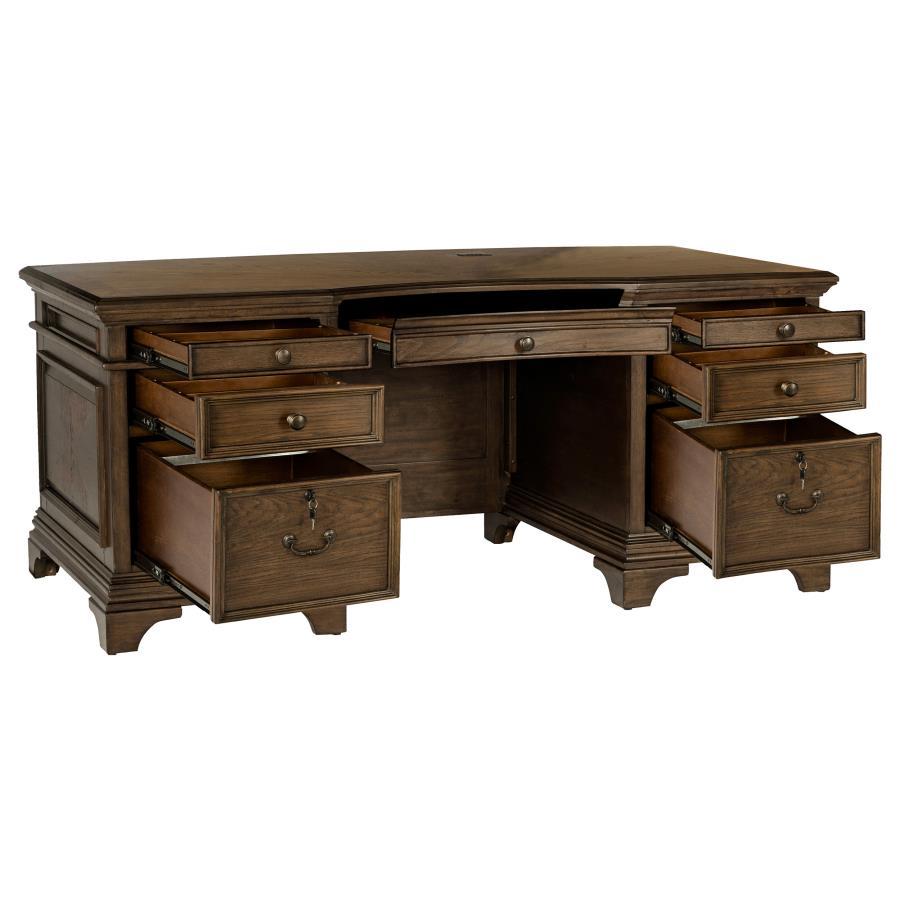 Hartshill - 7-Drawer Executive Desk - Burnished Oak CoasterElevations