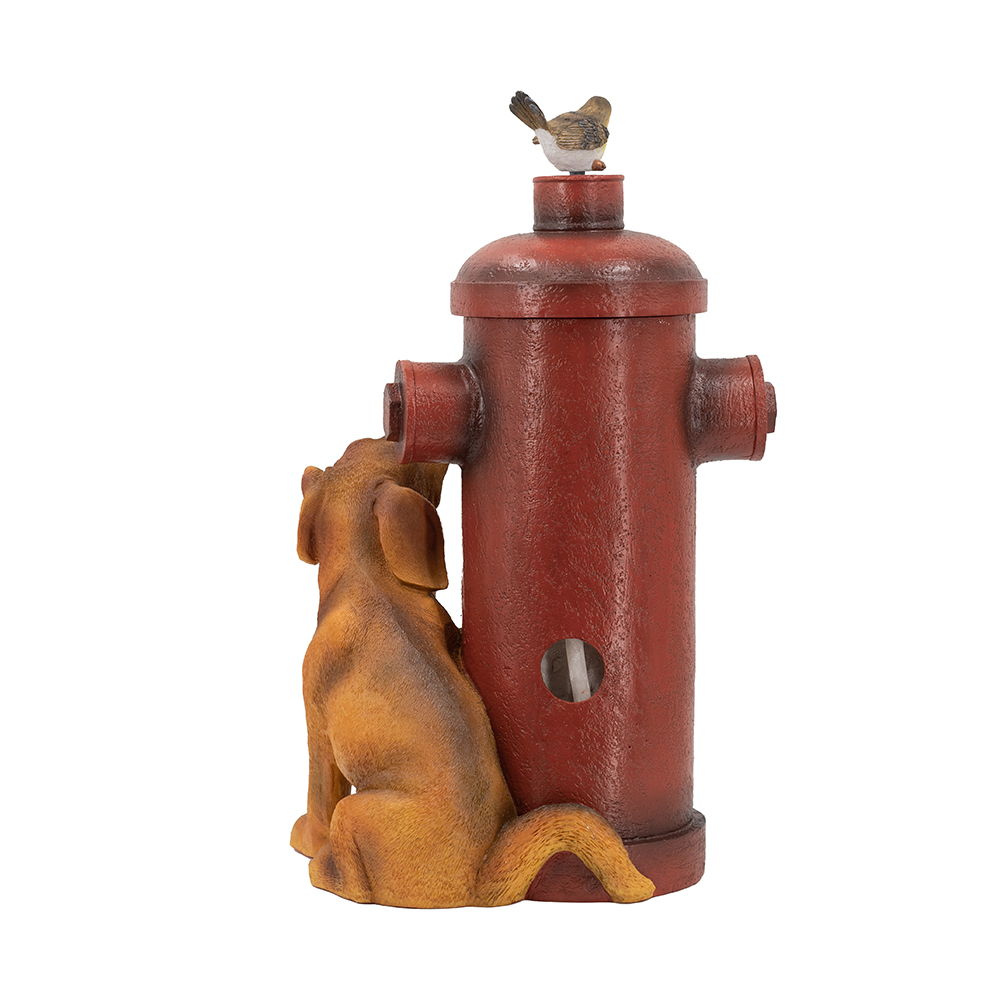 Red Fire Hydrant Water Fountain With Dog And Bird Accents, Outdoor Fountian With Light And Pump - Red / Light Brown Daily Nest