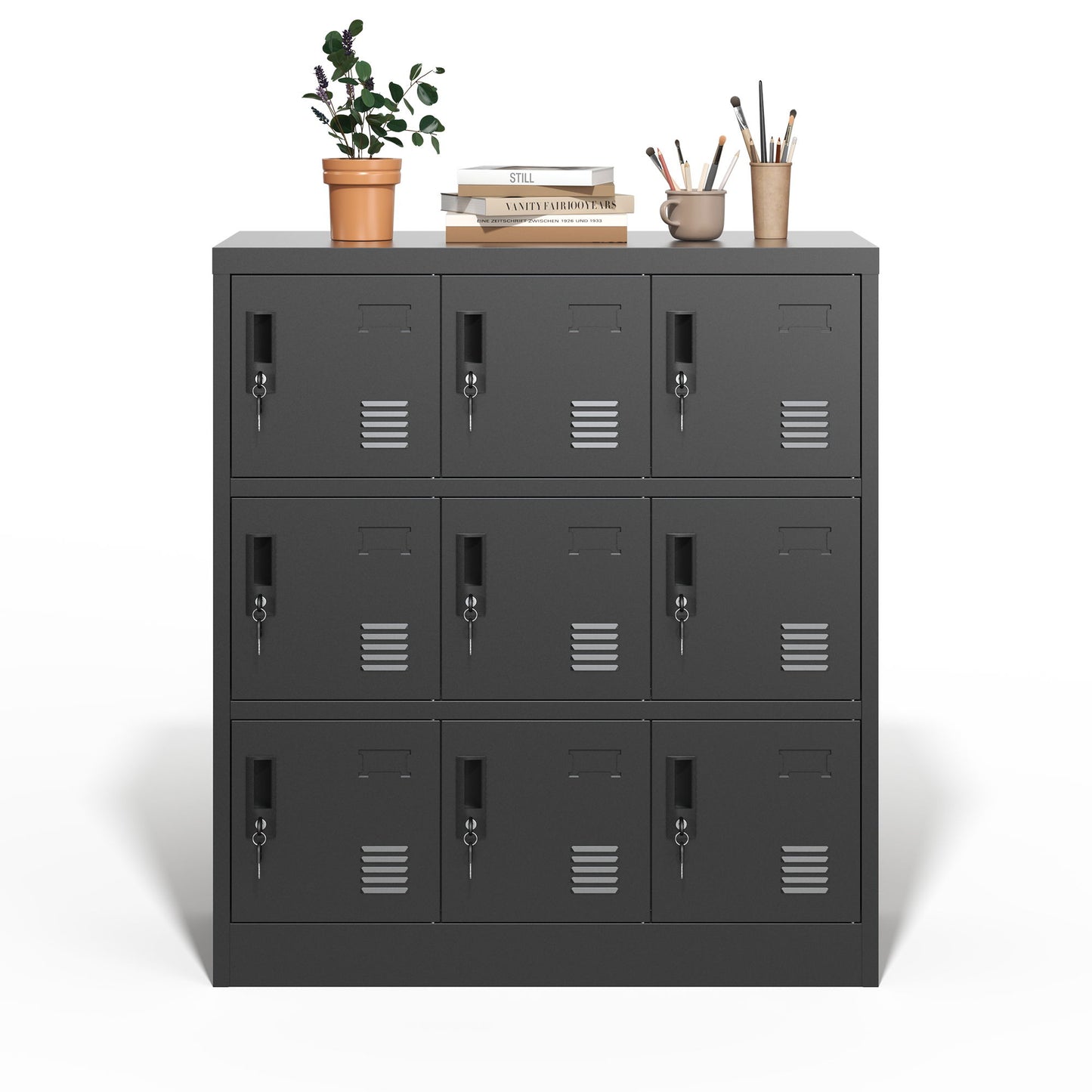 9 Door Employee Storage Locker With Card Slot, Lockers For Office, Gym, School, And Home - Black Home Essentials