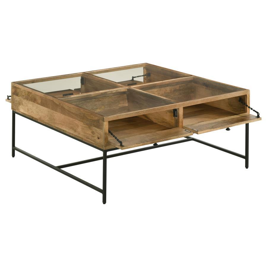 Stephie - 4-Drawer Square Glass Top Coffee Table - Honey Brown Coaster Fine Furniture