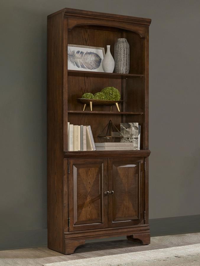 Hartshill - 3-Shelf Cabinet Bookcase - Burnished Oak CoasterElevations