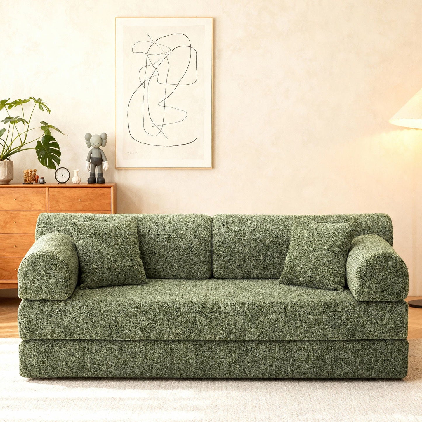 Modern 2 Tone Fabric Convertible Sleeper Sofa Bed Home Essentials
