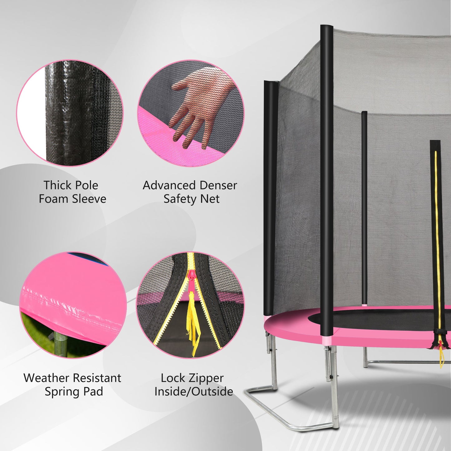 Yc 8Ft Trampoline Outer Net - Pink / Black Daily Nest
