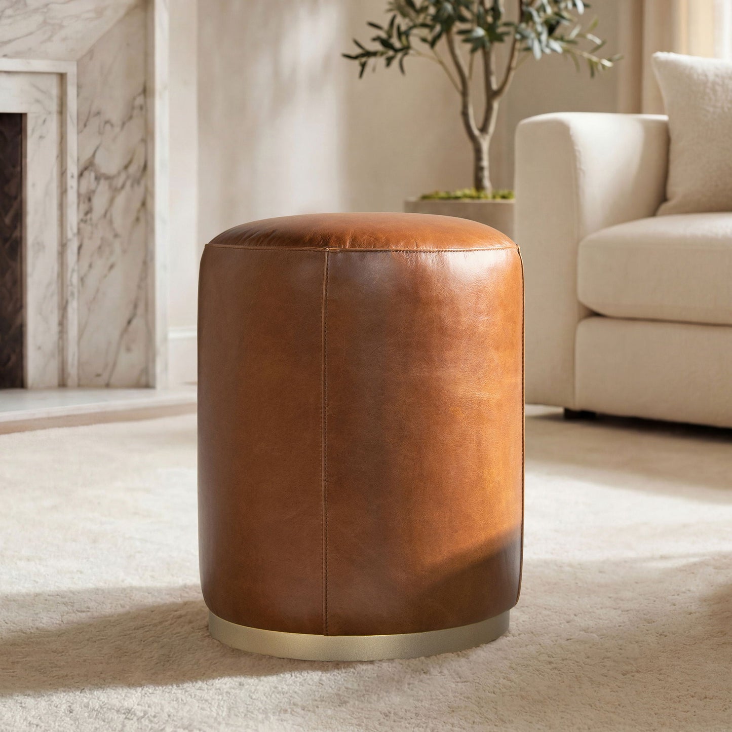 Nico - Round Ottoman Stool - Brown Jennifer Taylor Home
