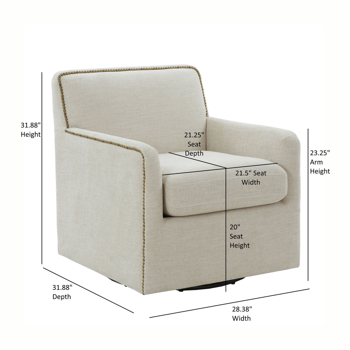 Tolland - Swivel Accent Chair With Antique Brass Nailhead Trim - Beige Ridgecrest Home