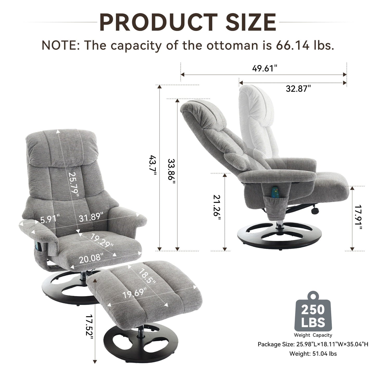 Ergonomic Recliner Chair With Ottoman, Modern 360° Swivel With Footstool Home Essentials