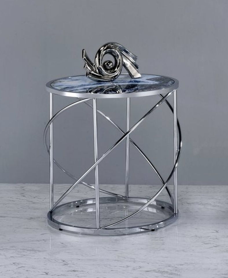 Lyda - Marble Print End Table - Blue Acme