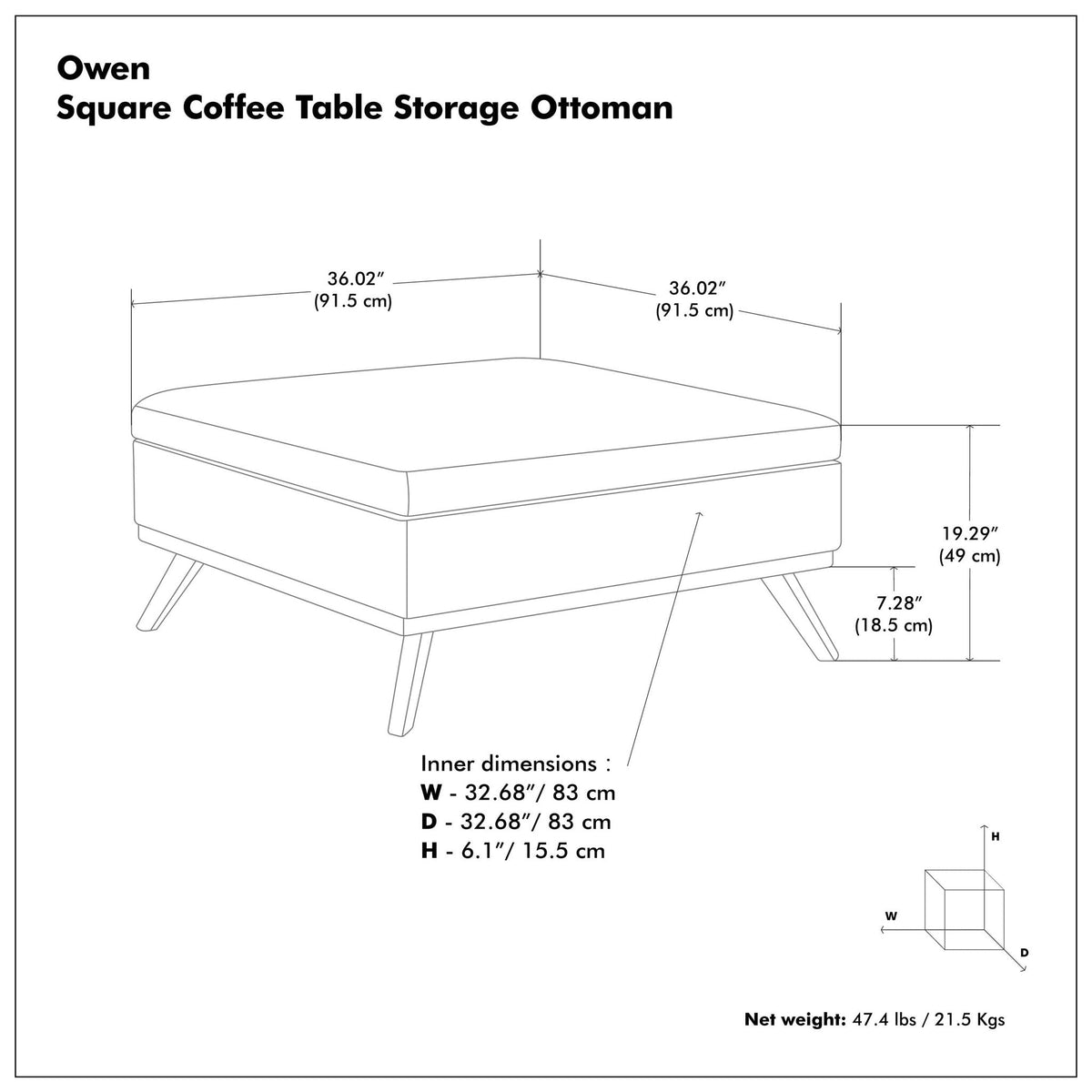 Owen - Square Coffee Table Storage Ottoman - Dark Gray Simpli-Home