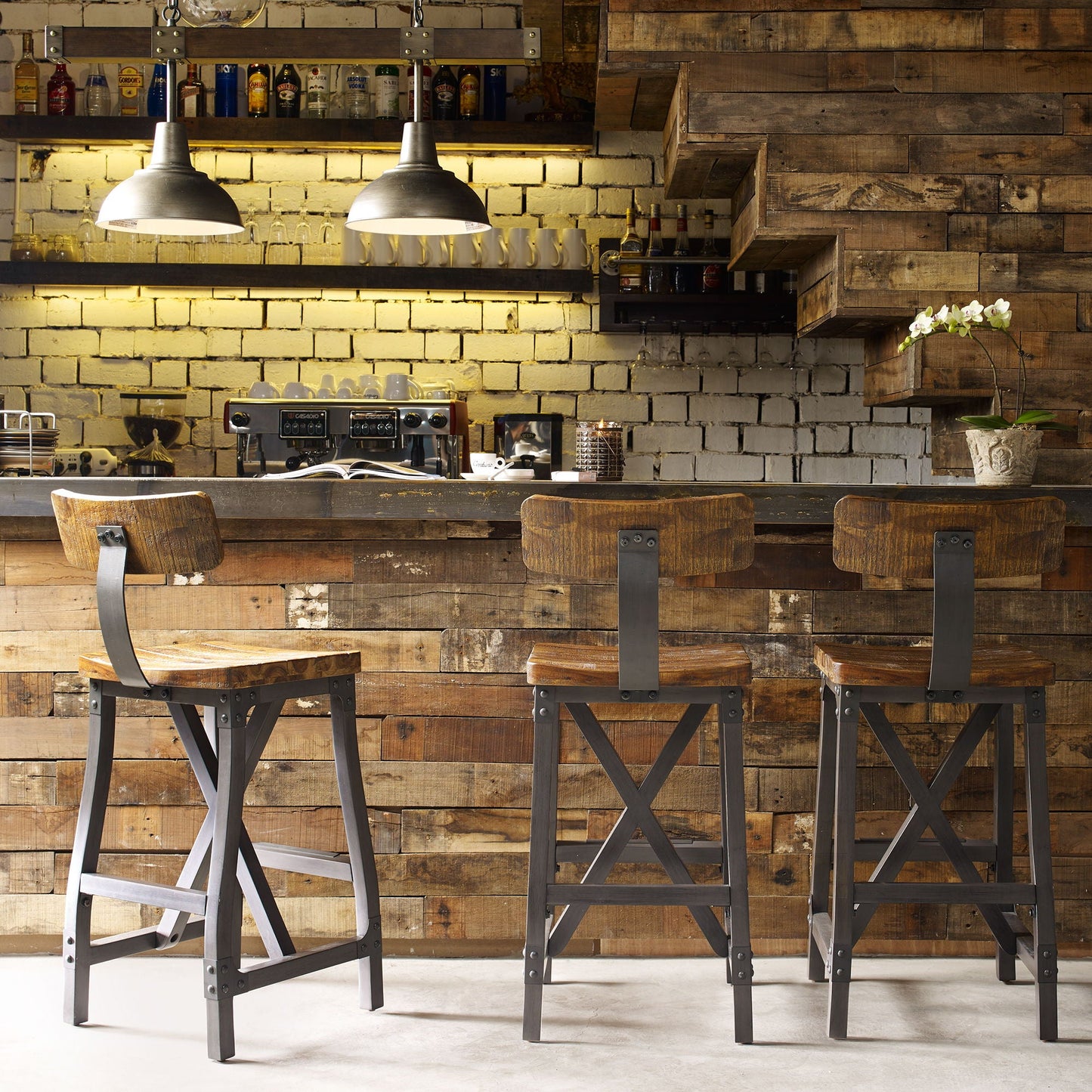 Lancaster - Barstool With Back - Amber / Graphite INK+IVY