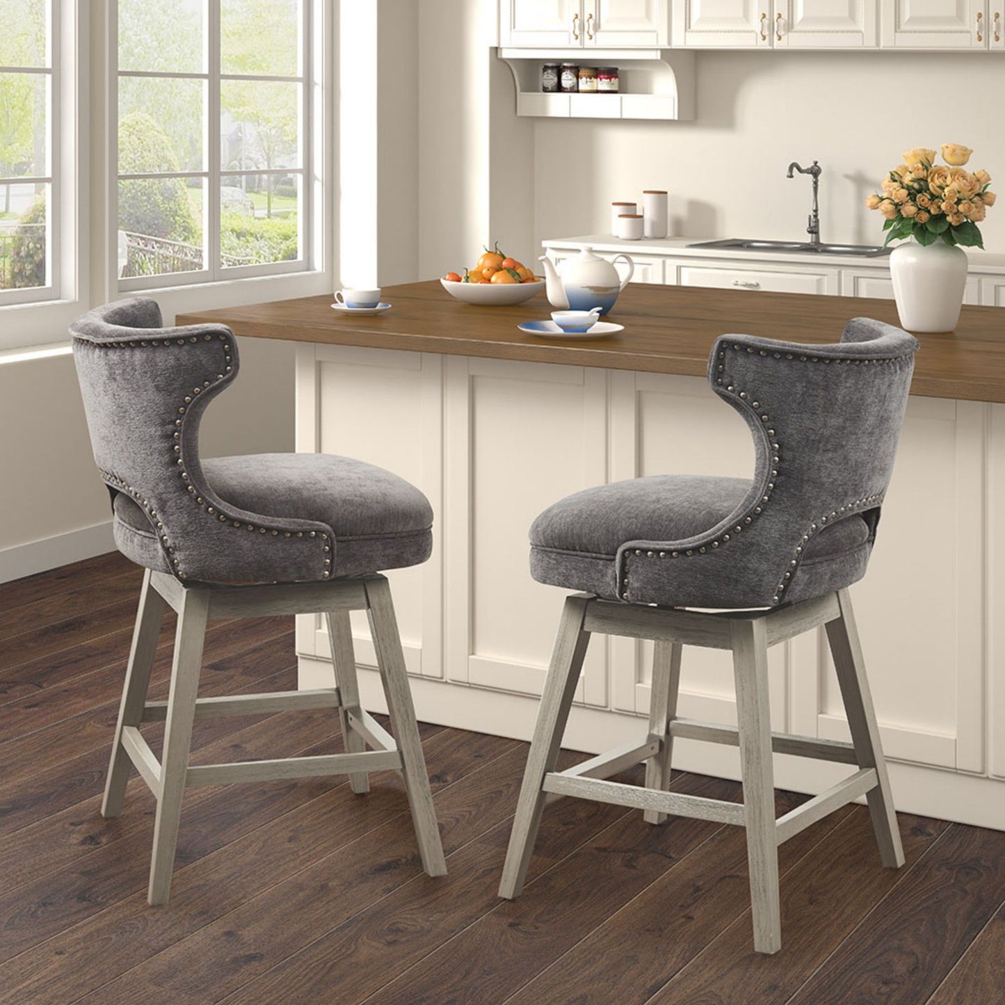 360 Degree Swivel Counter Stool With Silver Detailing JLA