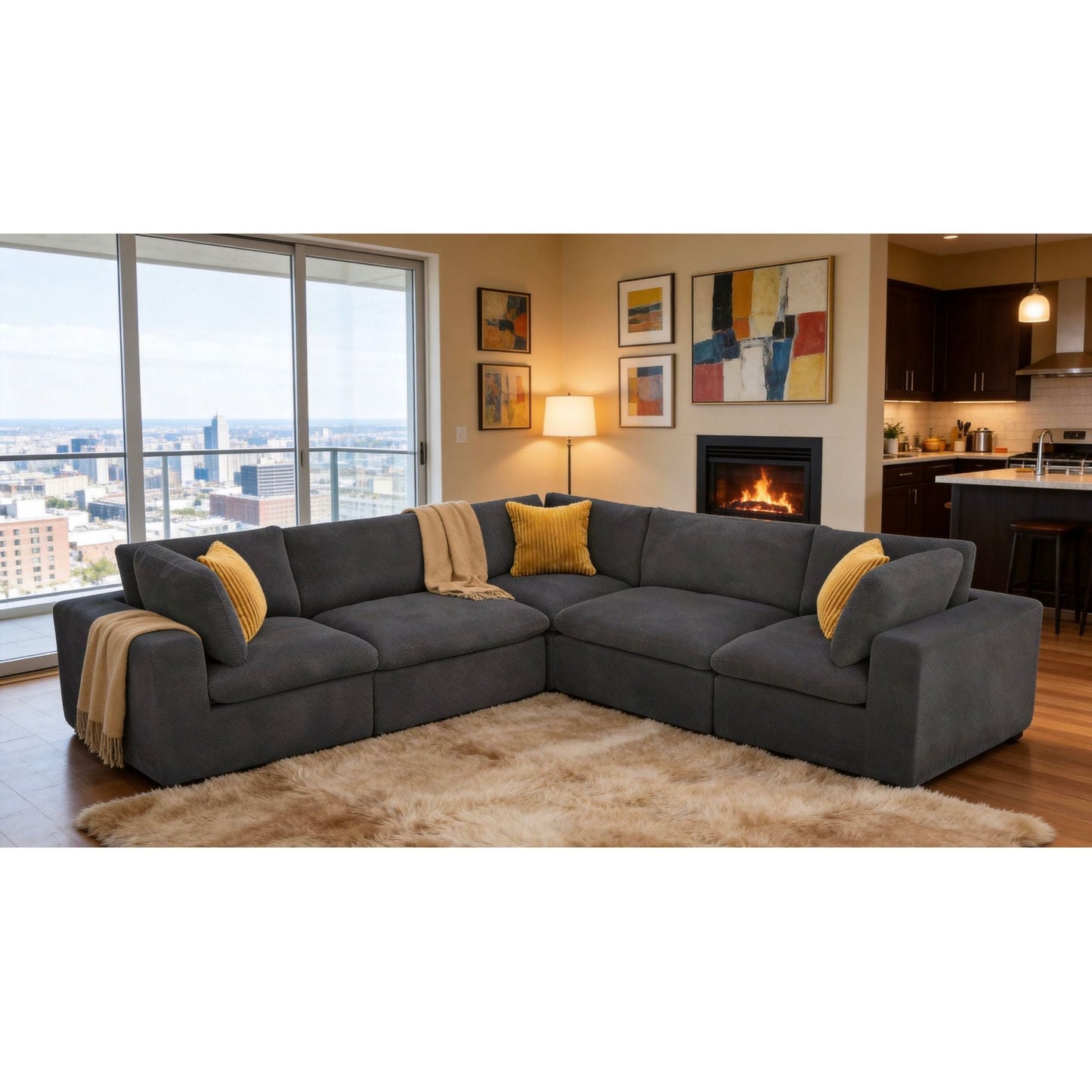 Modular Sectional & Toss Pillows - Dark Gray Home Essentials