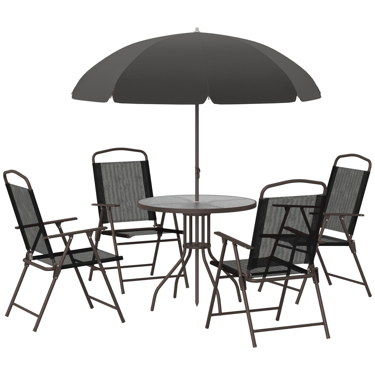Outsunny - Patio Dining Set With Table Umbrella, Folding Chairs And Dining Table, Outdoor Patio Furniture Set Home Essentials