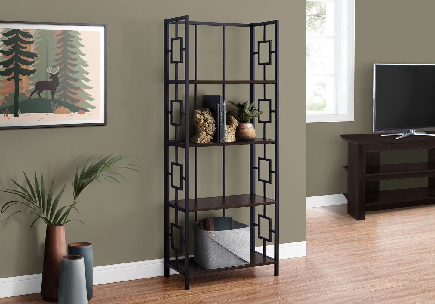 Bookshelf, Bookcase, Etagere, 4 Tier, For Office, Contemporary & Modern - Espresso 8th Street