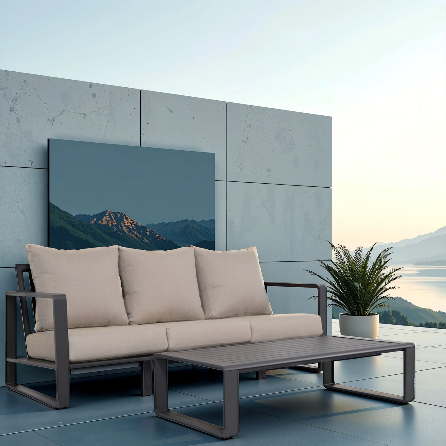 Durable Sofa With Rectangular Coffee Table LSI Patio Furniture