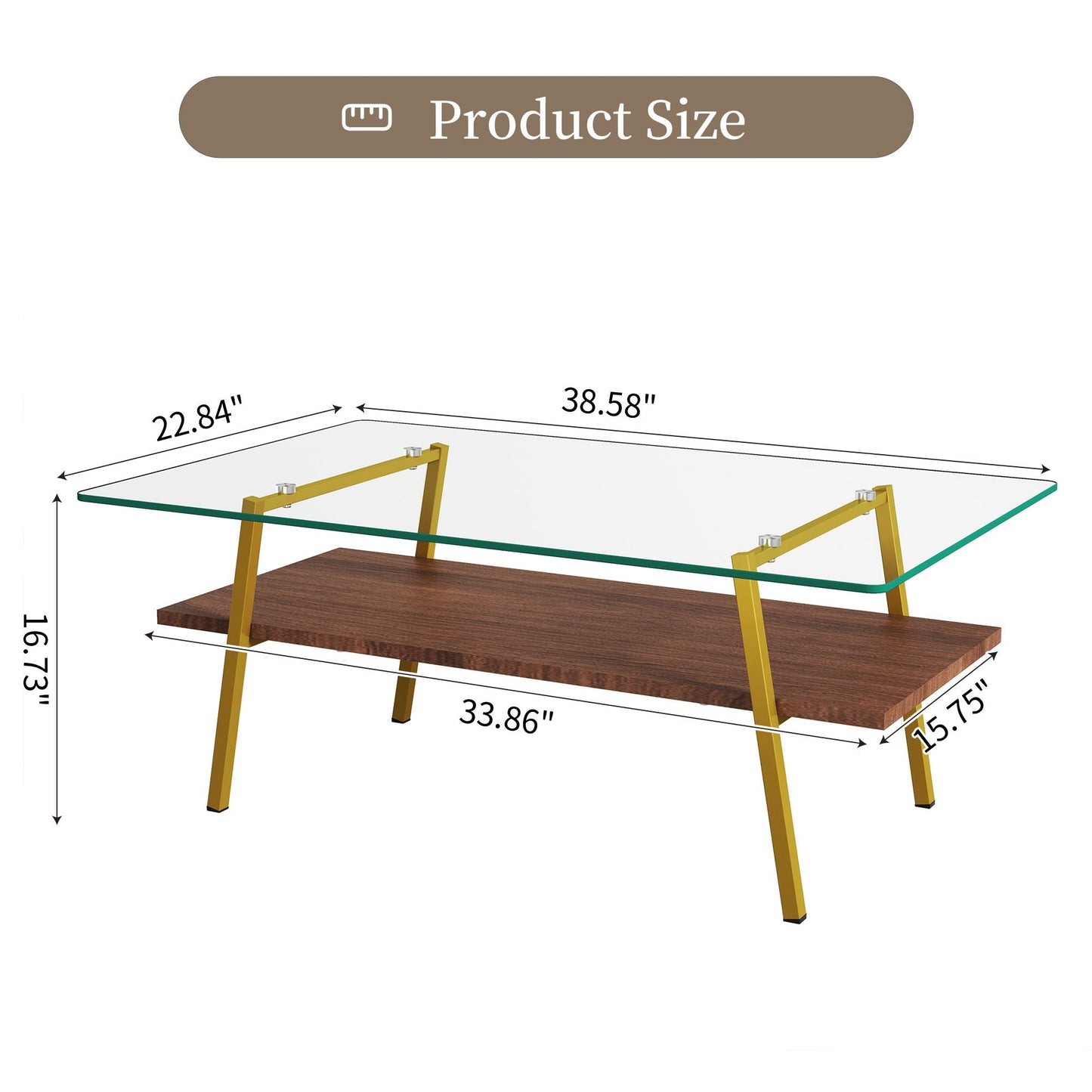 Rectangle Coffee Table, Tempered Glass Tabletop With Metal Legs, Modern Table For Living Room Home Essentials