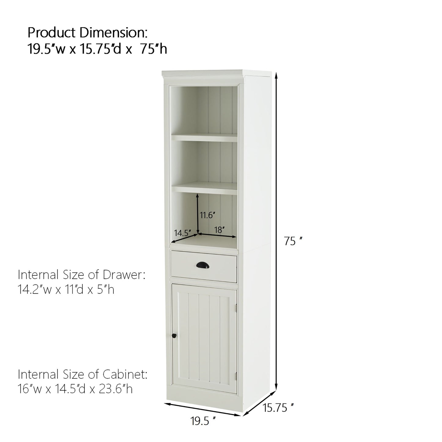 Retro Style 75'' Tall Display Shelf With Cabinet For Hallways Living Room Kitchen - White Hearth and Haven