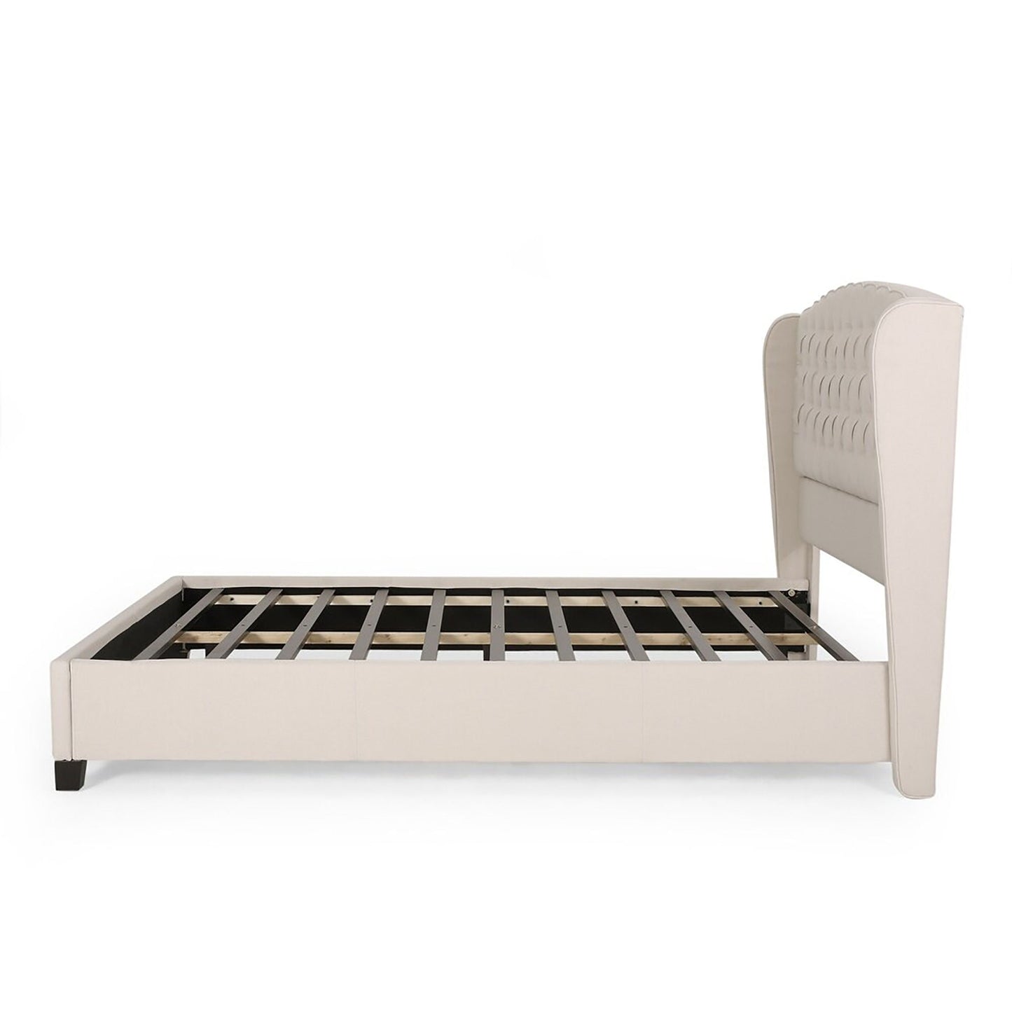 Twilight Fully Upholstered Fabric Wingback Queen Bed - Ivory Noble House