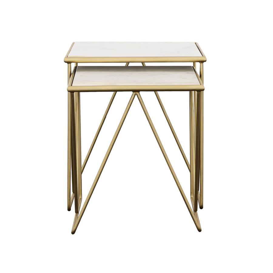Bette - 2 Piece Marble Top Nesting Table Set - White And Gold CoasterEssence
