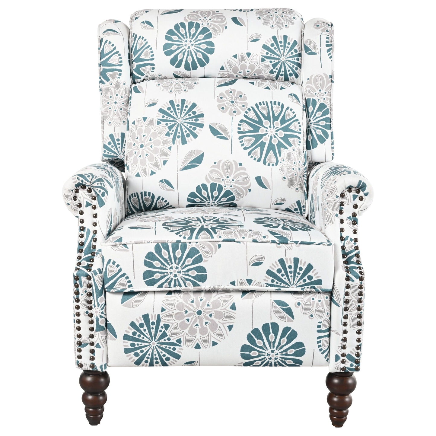 Push Back Recliner Chair Upholstered Recliner Armchair With Classic Wing Back And Solid Gourd-Shaped Legs Noble House