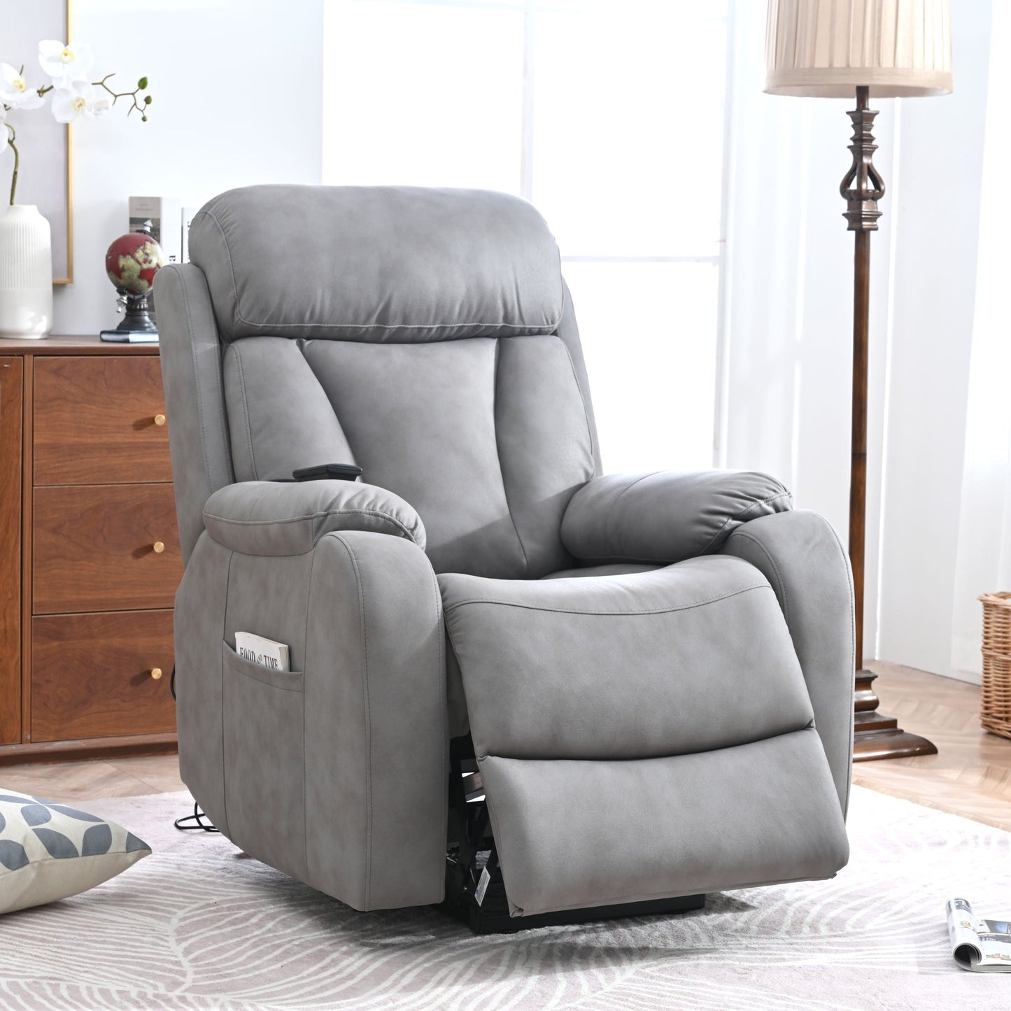 Electric Power Lift Recliner Chair, Fabric Recliner Chair, Home Theater Seating, Living Room Chair, Side Pocket, Remote Control - Light Gray Home Essentials
