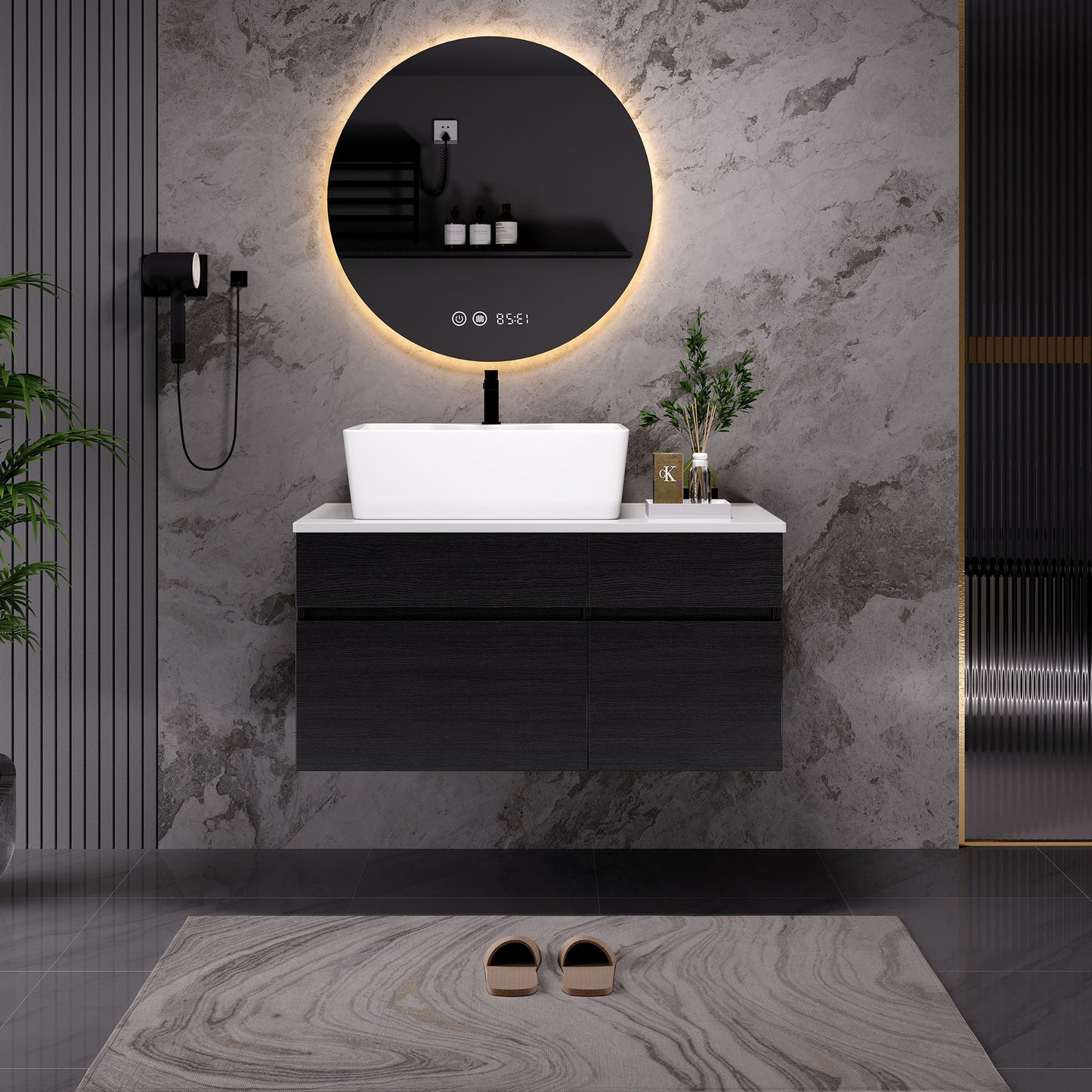 Floating Bathroom Vanity With Sink For Small Bathroom - White / Black Home Essentials